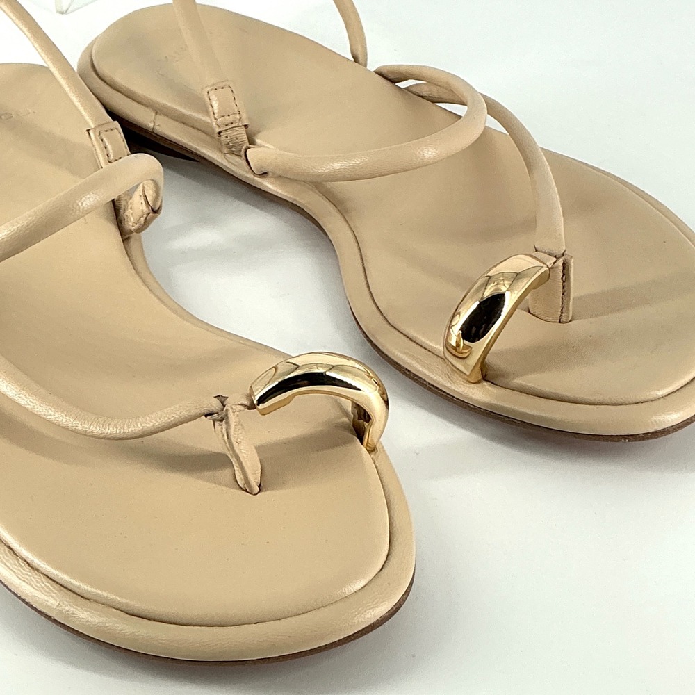 Vince Size 8.5 Beige Leather Strappy Toe Ring Flat Sandals Gold NEW Lucila $275 - Picture 2 of 12